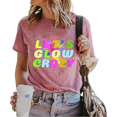 Imagem de Camiseta feminina de manga comprida Let's Glow Crazy 80 90's Vintage Shirt Graphic Top, rosa, GG