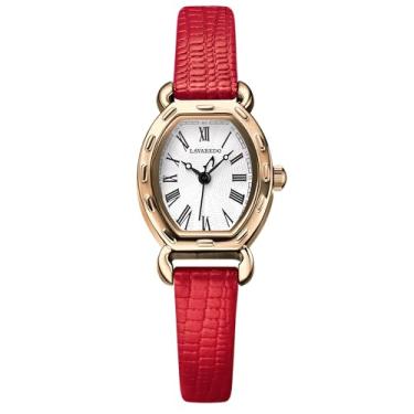 Imagem de NN BEN NEVIS Relógio feminino elegante pulseira de couro lichia, relógio de pulso quadrado criativo moderno, relógio analógico, presentes de aniversário/casamento para mulheres/meninas, 03 - vermelho