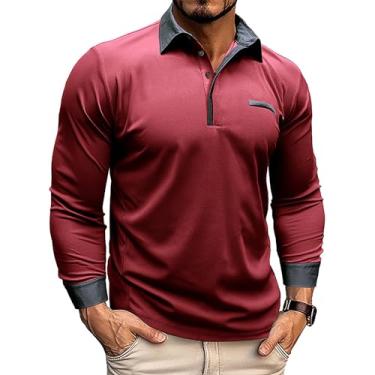 Imagem de Camisetas masculinas Henley fashion manga longa Recluse Slim Fit Casual Button Moletom Outono Clássico Leve, H - vermelho, 3G