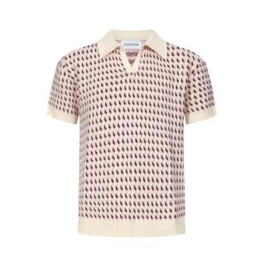 Imagem de OXKNIT Camisa polo masculina casual década de 1960 estilo vintage malha manga curta, macia, confortável, Rosa, branco, GG