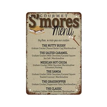 Imagem de NAMEY S'Mores Bar Menu, S'Mores Sign, Camping Party, S'Mores Wedding Bar Vintage Tin Sign Metal Sign Retro Wall Decor for Home Cafes Office Store Pubs Club Sign Gift 12 X 8 Inch Plaque Tin Sign