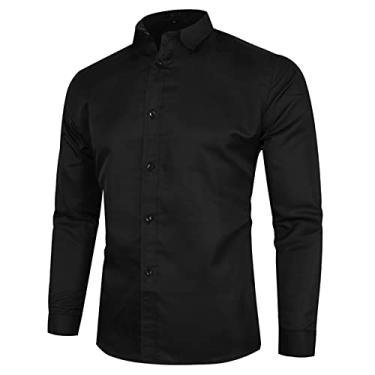 Imagem de Camisas de manga comprida para homens verão outono gola tartaruga trabalho blusa básica masculina 2024 Y2K, O-170 Preto, G