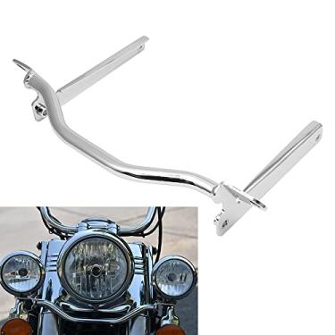 Imagem de H RUO Suporte de luz de passagem de motocicleta cromado, barra de montagem em holofote compatível com Harley Softail Heritage FLST 2002-2017 Fatboy FLSTF