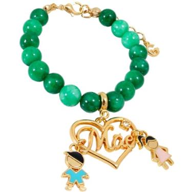 Imagem de GRANADO ACESSÓRIOS, Pulseira Jade Colonial Verde Pingente Mãe Com Cristal Menino e Menina Banhado a Ouro - AM