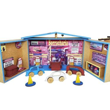 Imagem de Posto De Gasolina Garagem Borracharia Estilo Maleta Madeira