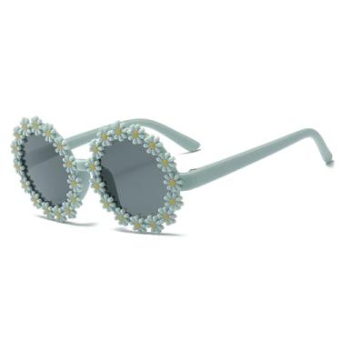 Imagem de Legou Óculos de sol infantil retrô com proteção UV com armação redonda para esportes ao ar livre, Verde, One Size