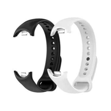 Imagem de Kit 2 Pulseiras extras compatíveis com xiaomi mi band 4 / mi band 5 / mi band 6 / mi band 7 / mi band 8 / mi band 9 + 2x Película Protetora Gel Ultra-Slim (Preto+Branco Mi band 8/Mi band 9 +2x peliculas)