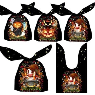 Imagem de TAKANAP Sacos de biscoito de Halloween, sacos de doces, sacos de celofane autoadesivos, sacos de guloseimas de Halloween, sacos de plástico de espessura de abóbora para suprimentos de presente de
