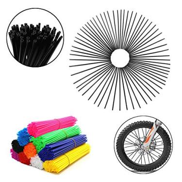 Imagem de 72 peças de capas de raio universal, envoltórios de raio de roda, protetores de decoração de acabamento de tubulação para motocicleta Dirt Bike Yamaha, Honda, BMW, Suzuki Kawasaki (preto)