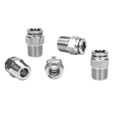 Imagem de DERPIPE Encaixe Push to Connect - Aço Inoxidável 304 macho reto 5/40.6 cm Tubo OD x 1/10.2 cm NPT Rosca Pneumática Push Lock Fitting (pacote com 5)