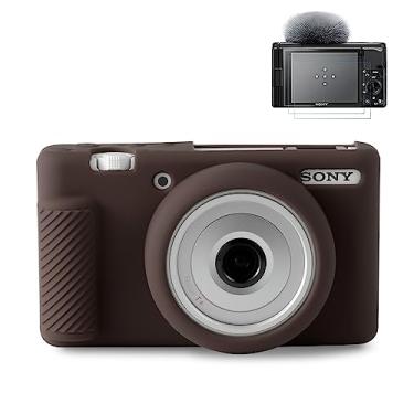 Imagem de Pocoukate Capa para câmera Vlog Sony ZV-1F, ZV-1 II/ZV-1M2, capa de silicone para câmera ZV1F, ajuste fino antiarranhões com protetor de tela ZV1 F - película café