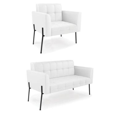 Imagem de Sofá Namoradeira E Poltrona Base Pé De Ferro Preto Elisa Corino D03 - D`rossi Cor Branco