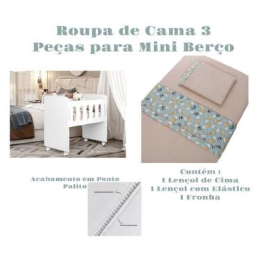 Imagem de Kit Jogo Roupa de Cama para Mini Berço Bebê 3 peças Coleção Safari. - 