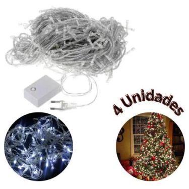 Imagem de Pisca Luz Natal Led 100 Leds 10 Metros 4 Unidades Branco Decoração - M