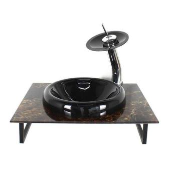 Imagem de Gabinete Vidro Banheiro 50Cm Bancada Marmorizada Marmore - Cubas E Gab