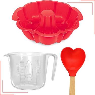 Imagem de Forma de Pudim Jarra medidora 1L e Colher de Coração Cores - INJETEMP,