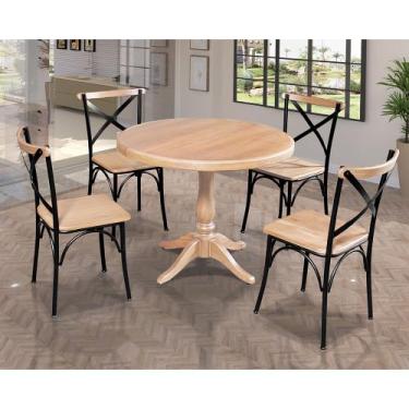 Imagem de Mesa Jantar Madeira Maciça Redonda 1m Madalena Rústica com 4 Cadeiras 