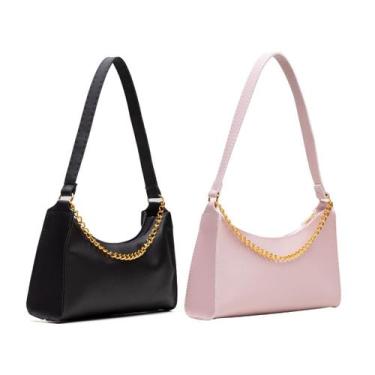 Imagem de Kit 2 Bolsas Femininas Baguetes Lisas Pequenas Correntes de Ombro e de
