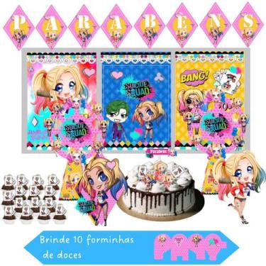 Imagem de Topo De Bolo Arlequina Kit Completo Decoração Aniversario - DBM Kids