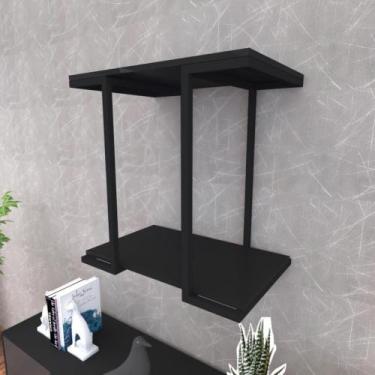 Imagem de Prateleira industrial suspensa estante parede nicho preto ferro e made