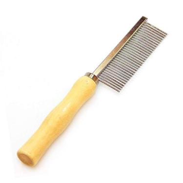 Imagem de Pente Duplo Napi 40 Dentes com Cabo de Madeira para Cães e Gatos - Tam