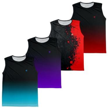 Imagem de Kit 4 Regata Cavada Camisa Masculina Academia Fitness Dry Corrida Cami