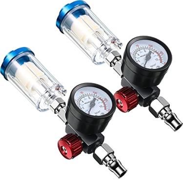 Imagem de Honoson 2 pacotes de válvula reguladora de ajuste de ar de 1/10.2 cm com medidor de pressão e filtro de armadilha de água, separador de óleo, regulador de compressor de pressão de água para limpador