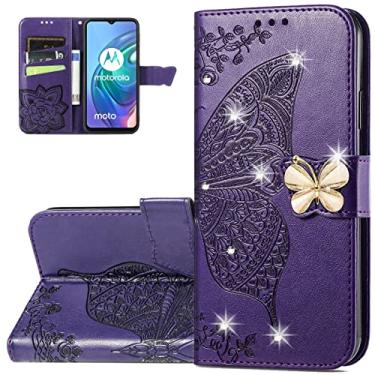 Imagem de Monwutong Capa carteira para Motorola G30, capa para Moto G20, capa para Moto G10, capa de couro PU com padrão de borboleta 3D com fecho magnético e slots de cartão de dinheiro para Moto G30/G20/G10,