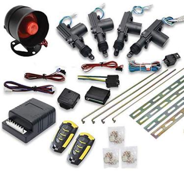 Imagem de MASO Kit de travamento central para controle remoto de carro 4 portas sistema de entrada sem chave + sistema imobilizador de alarme antirroubo com sensor de choque universal serve para todos os Ca