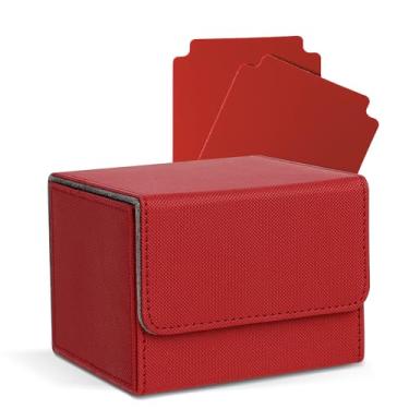 Imagem de Zettokete MTG Deck Box with 2 Dividers, Large Capacity Commander Deck Box Fits 100+ Double-Sleeved Cards, PU Leather Card Case Compatible with Magic Commander YuGiOh TCG CCG, Red