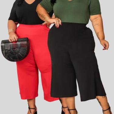 Imagem de Kit 2 Calças Pantacourt Plus Size - Mayara Manzano, Preto, Vermelho, G