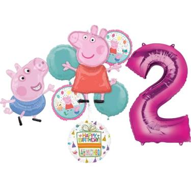 Imagem de Anagram Peppa and George 2nd Birthday Party Supplies Pig Foil Balloon Bouquet Decorations, BQ_4282