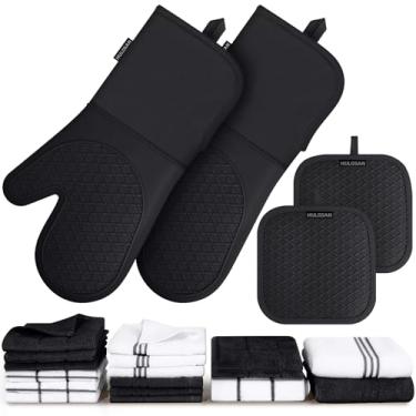 Imagem de Conjuntos de luvas de forno e suportes de panela, toalhas de cozinha e panos de prato conjuntos de 20, panos de prato de algodão para cozinha, luvas de forno resistentes ao calor e suporte de panela,