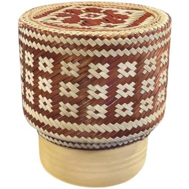 Imagem de Cesta de servir arroz pegajoso de bambu recipiente kratip tailandês 100% artesanal artesanato tradicional de aldeia com sombra de corante à base de plantas vegetais seguro para alimentos