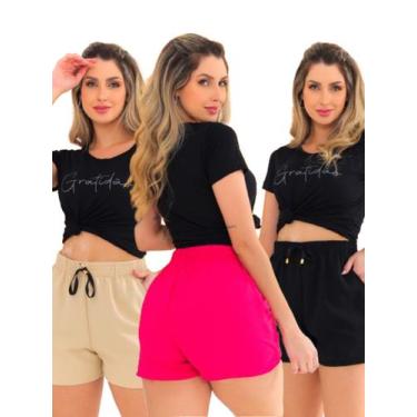 Imagem de Kit 3 Peças Shorts Feminino Saida de Praia Tecido Duna com Bolso - Per