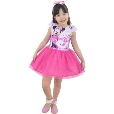 Imagem de Vestido da Minnie Rosa Saia de Tule(Tutu) Com Glitter - Moderna Menina