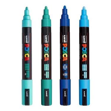 Imagem de KIT POSCA PC-5M Tons Azul, Azul Claro, Esmeralda, Verde Água - UNI