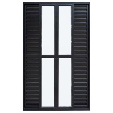 Imagem de Porta Balcão de Correr com Veneziana de Alumínio Preto 6 Folhas Hale E