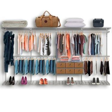 Imagem de Cabideiro Arara Closet Casal Prateleira Aço Aramado - 3,70m PT - Casa 