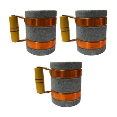 Imagem de Kit 3 Canecas Alça de Cobre Pedra Sabão Chopp Cerveja 350ml - Industri