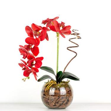 Imagem de Arranjo Completo Artificial Orquídea Silicone 3D Em Vaso Aquário Com C
