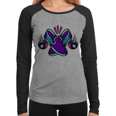 Imagem de Baby Look Raglan Walk The Talk Manga Longa - Foca na Moda, Cinza, Pret