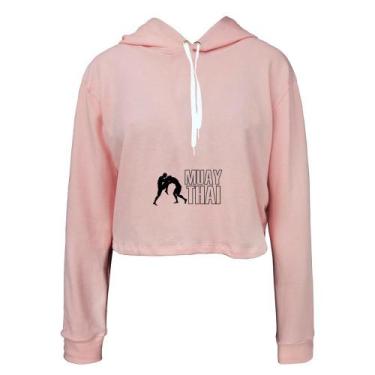 Imagem de Moletom Feminino Cropped Capuz Frio Muay Thai Casual - Ragor, Rosa, GG