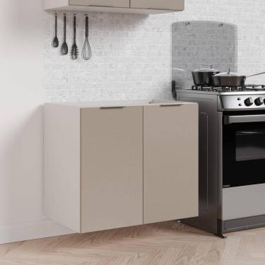 Imagem de Balcão 2 Portas 80cm sem Tampo sem Rodapé Puxador 150cm Ipanema CabeCasa MadeiraMadeira Cinza Trama/Branco