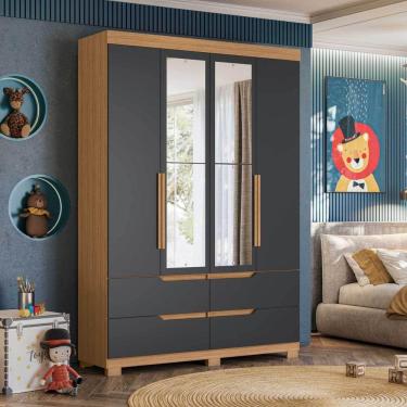 Imagem de Guarda Roupa Infantil com Espelho 4 Portas 4 Gavetas Circus Marrom/Titanium