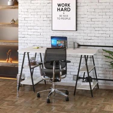 Imagem de Escrivaninha Industrial Kuadra Cavalete 150 cm - Preto/Snow - Compace,