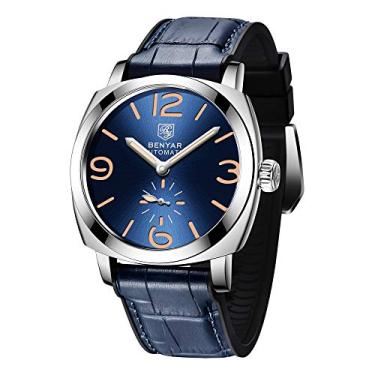Imagem de BY BENYAR Relógio masculino analógico mecânico automático com pulseira de borracha BY5174, Azul, Mecânico, corda automática