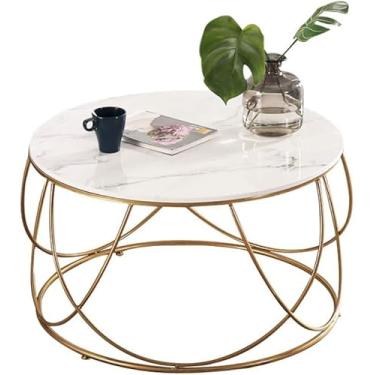 Imagem de Mesa de centro moderna sala de estar mesa de centro de mármore natural, flor ferro forjado ouro mesa redonda mesa de chá, 60x60x45 cm
