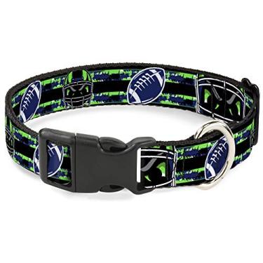 Imagem de Coleira de gato Breakaway Capacete de futebol listrado, preto, verde neon azul, 15 a 22 cm de largura