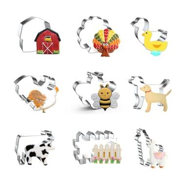 Imagem de WJSYSHOP Conjunto de 9 peças de cortadores de biscoito de fazenda – Barn Farm House Turkey Duck Rooster Chicken Bee Dog Cow Fence Sheep Lamb Alpaca - C